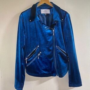 The Kooples Deep Blue Velvet Bomber Jacket